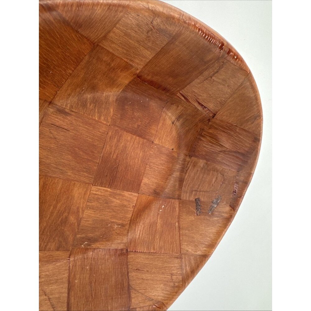 Vintage Parquet Weave Wood Oval Serving Bowls 12" Lot of 2 Woven Mid Century MCM - Picture 9 of 9